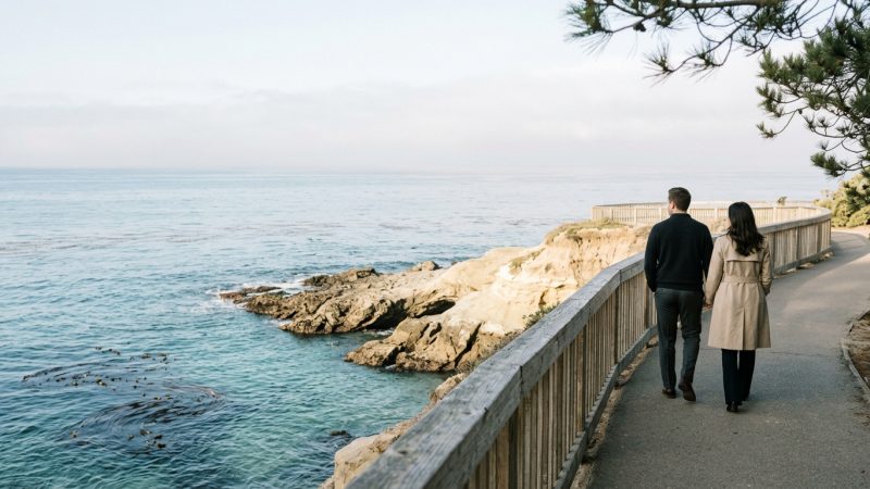 Coastal walkway above a rocky cove in La Jolla, San Diego