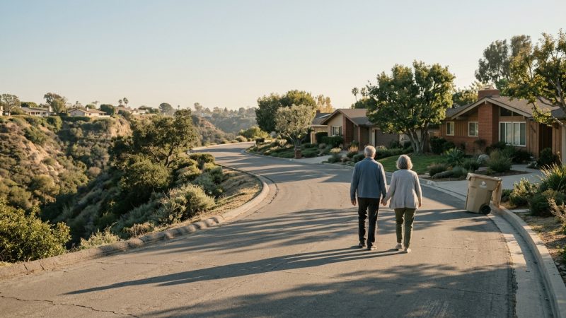 Evening walk along a canyon-edge street in Clairemont Mesa West