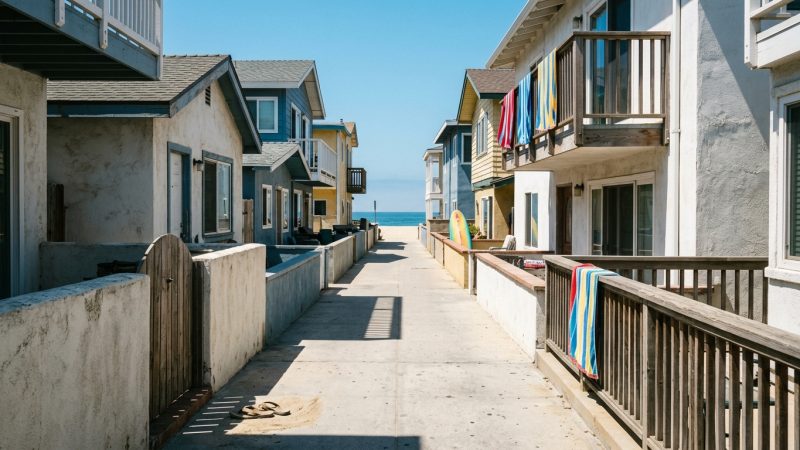 Beach courts walkway between Mission Beach cottages, San Diego