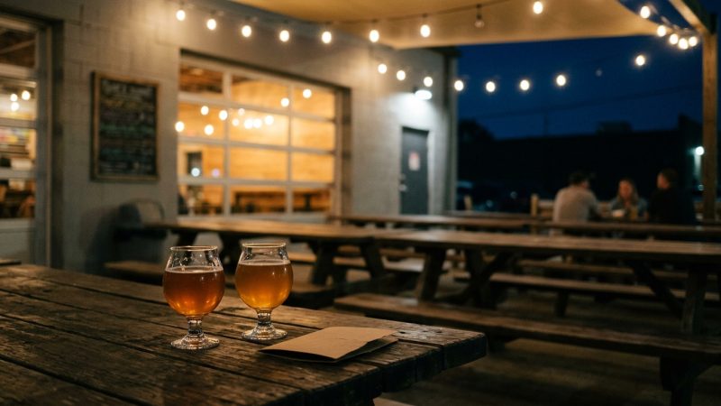 Evening on a Morena Boulevard taproom patio, San Diego