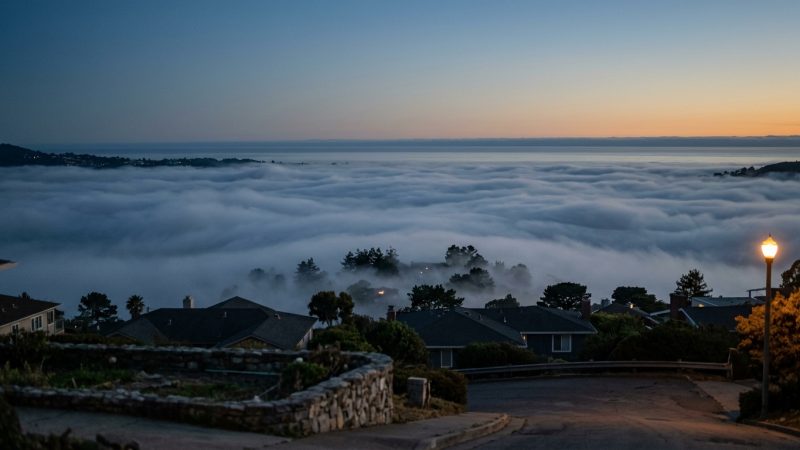 Evening view over the coastal fog from Mount Soledad, La Jolla