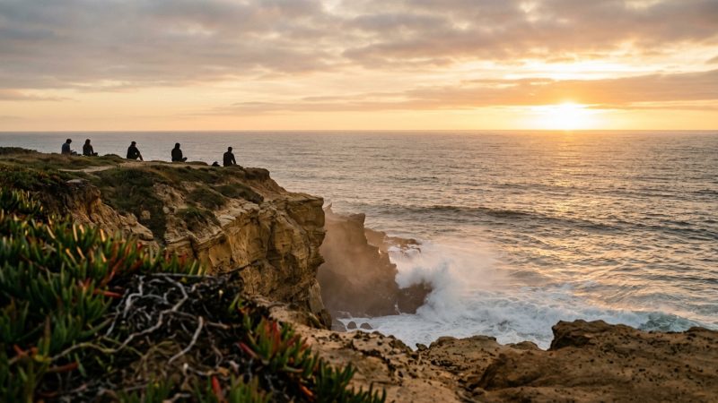 Sunset watchers on the Sunset Cliffs bluffs, Point Loma