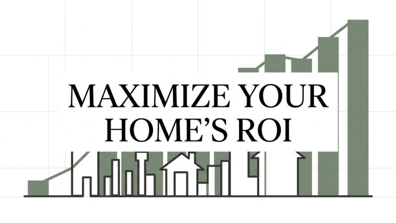 Graph showing increasing green bars and a line, with "MAXIMIZE YOUR HOME'S ROI" text over house outlines.