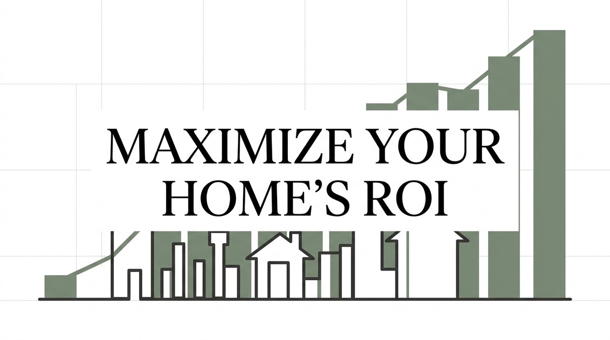 Graph showing increasing green bars and a line, with "MAXIMIZE YOUR HOME'S ROI" text over house outlines.