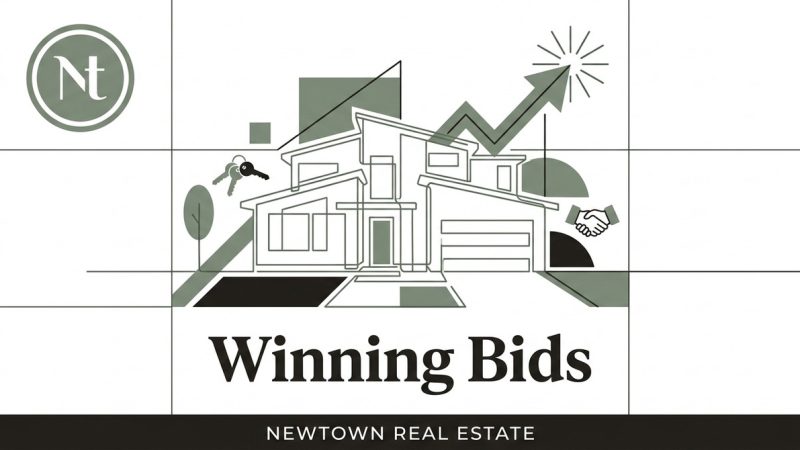 Stylized house with keys, a rising arrow graph, and a handshake, signifying success in competitive Southern California market
