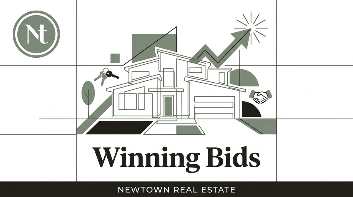 Stylized house with keys, a rising arrow graph, and a handshake, signifying success in competitive Southern California market